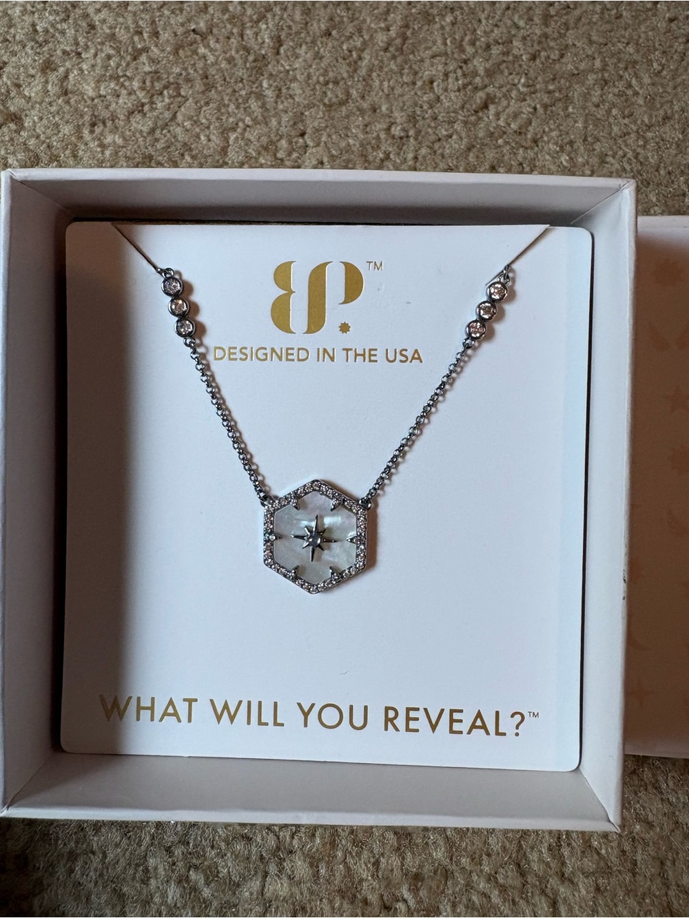 Silver Hexagon Compass Pendant Necklace - Designer Inspired